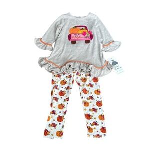 Rare Editions Kids Girls Oatmeal Pumpkin Patch 2 Piece Outfit Size 6